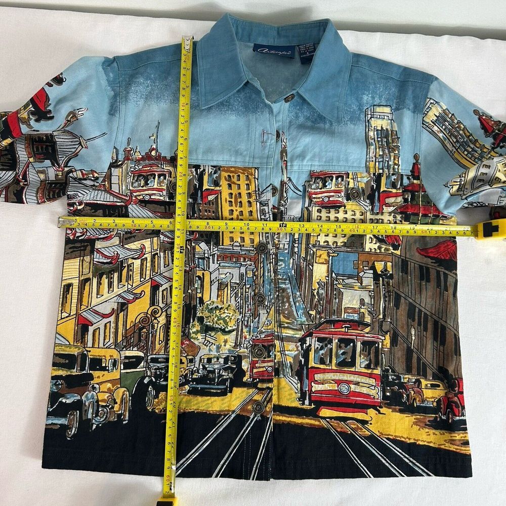 Artscapes Light‎ Denim Jean Jacket San Francisco All-Over Print Size Small EUC - Picture 4 of 11